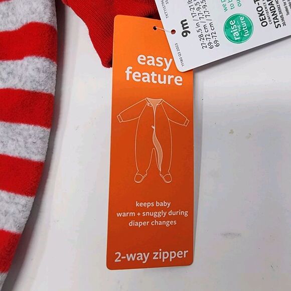 Carter's Just One You 9 Month Unisex Reindeer Striped Fleece Footed Pajama New - Picture 5 of 11
